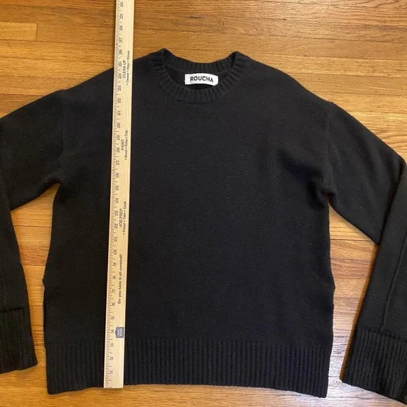 Roucha Trace Sweater Womens Large Black 100% Wool Crewneck Pullover T-Y3-006 - Picture 3 of 9